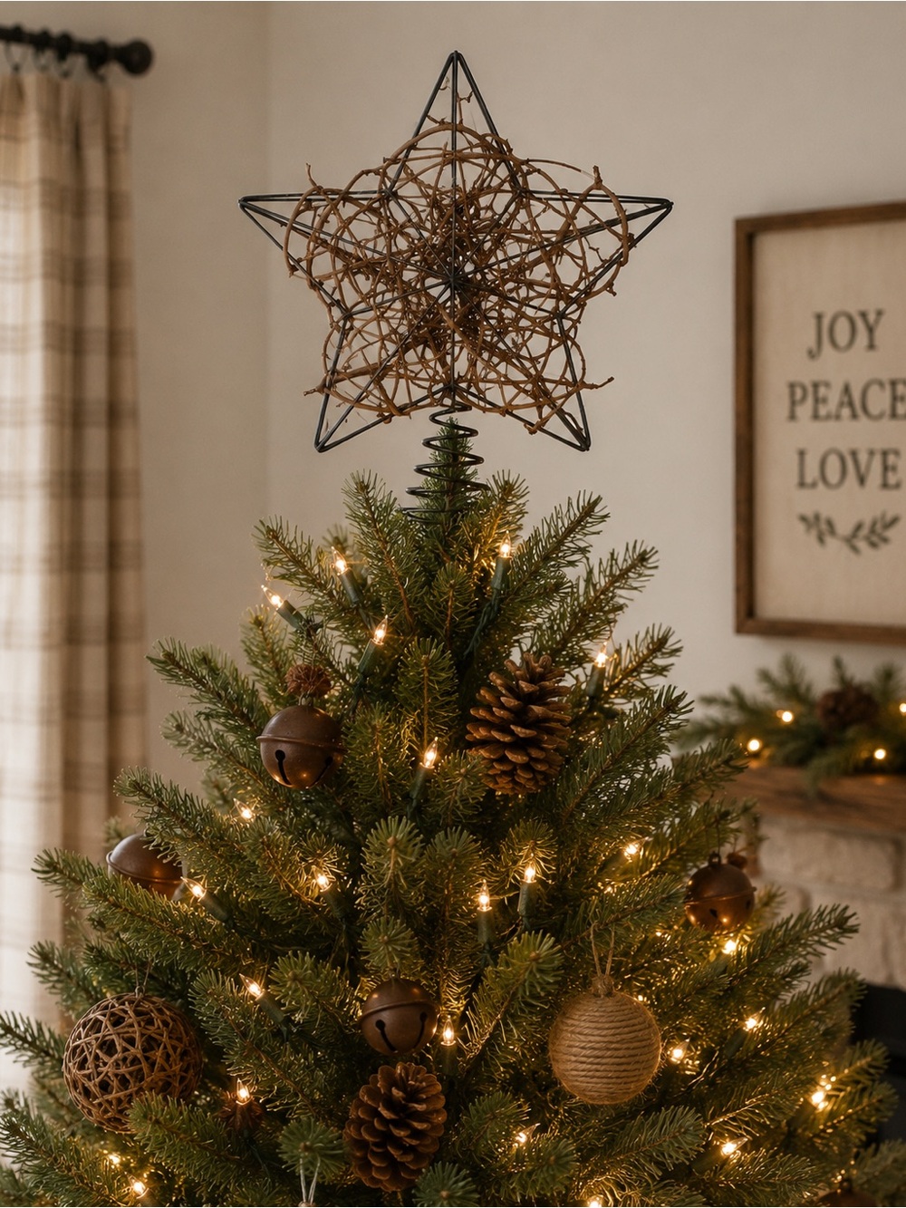 Rustic Lighted Star Christmas Tree Topper